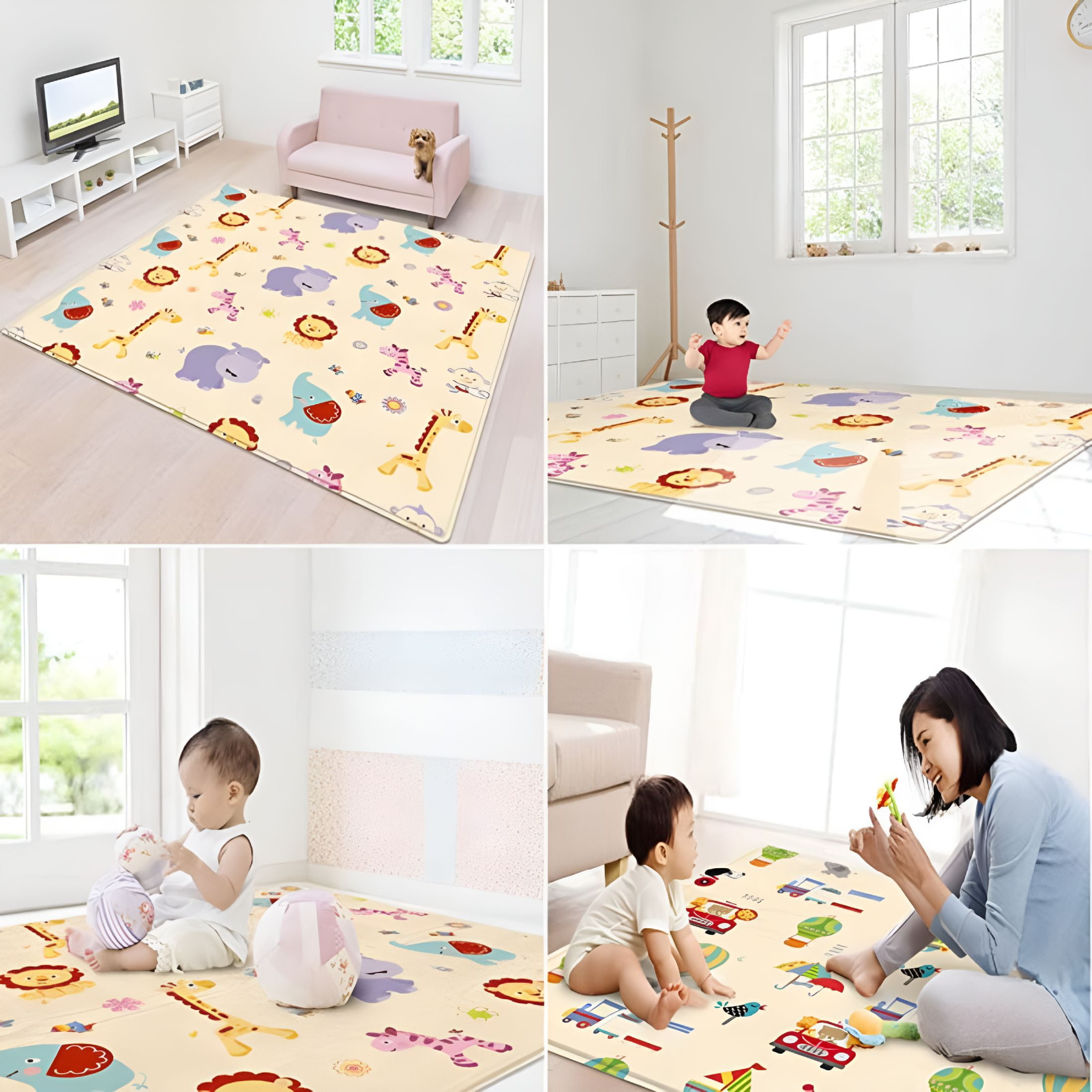 BESTSKY Foldable Baby Play Mat, Extra Large Waterproof Activity Playmats for Babies, Toddlers, Infants, Play & Tummy Time, Foam Baby Mat for Floor with Travel Bag (animals(71x59x0.2inch))