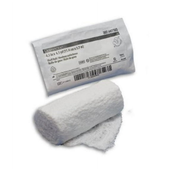 Dermacea Fluff Bandage Roll Gauze 6-Ply 4-1/2 Inch X 4-1/10 Yard Roll Shape Sterile, 441103 - EACH