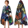 thumbnail image 3 of Multicolor Butterfly Group Pattern Hooded Bath Towel，60"x35" for Ages 3 To 12 Kids, Quick Dry Lightweight Soft Microfiber Hood Beach Towel Cover Up for Kids, 3 of 7