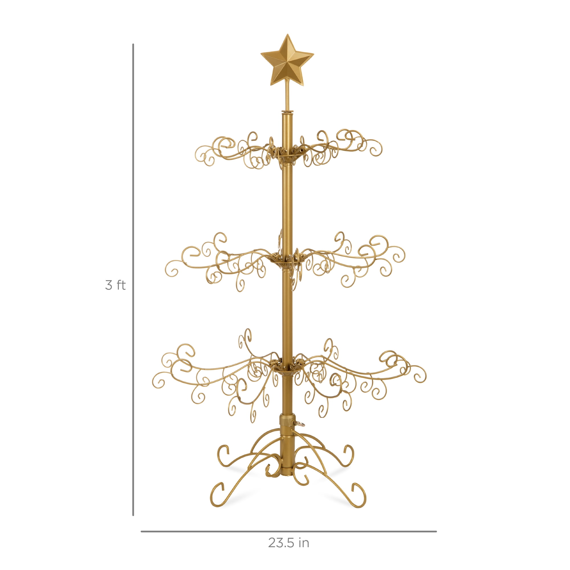 3Ft Wrought Iron Ornament Display Christmas Tree With Stand Holiday Decor Multi 