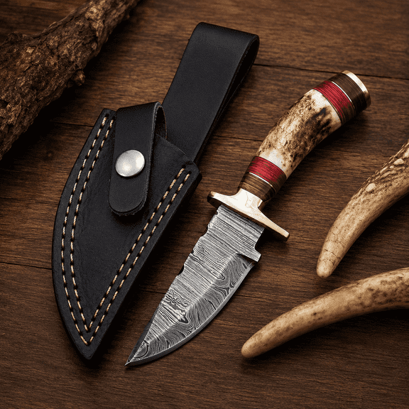 Handmade Damascus Fixed Blade Knife 7 inch Hunting Camping Outdoor Predator Hunter HandiGo USA