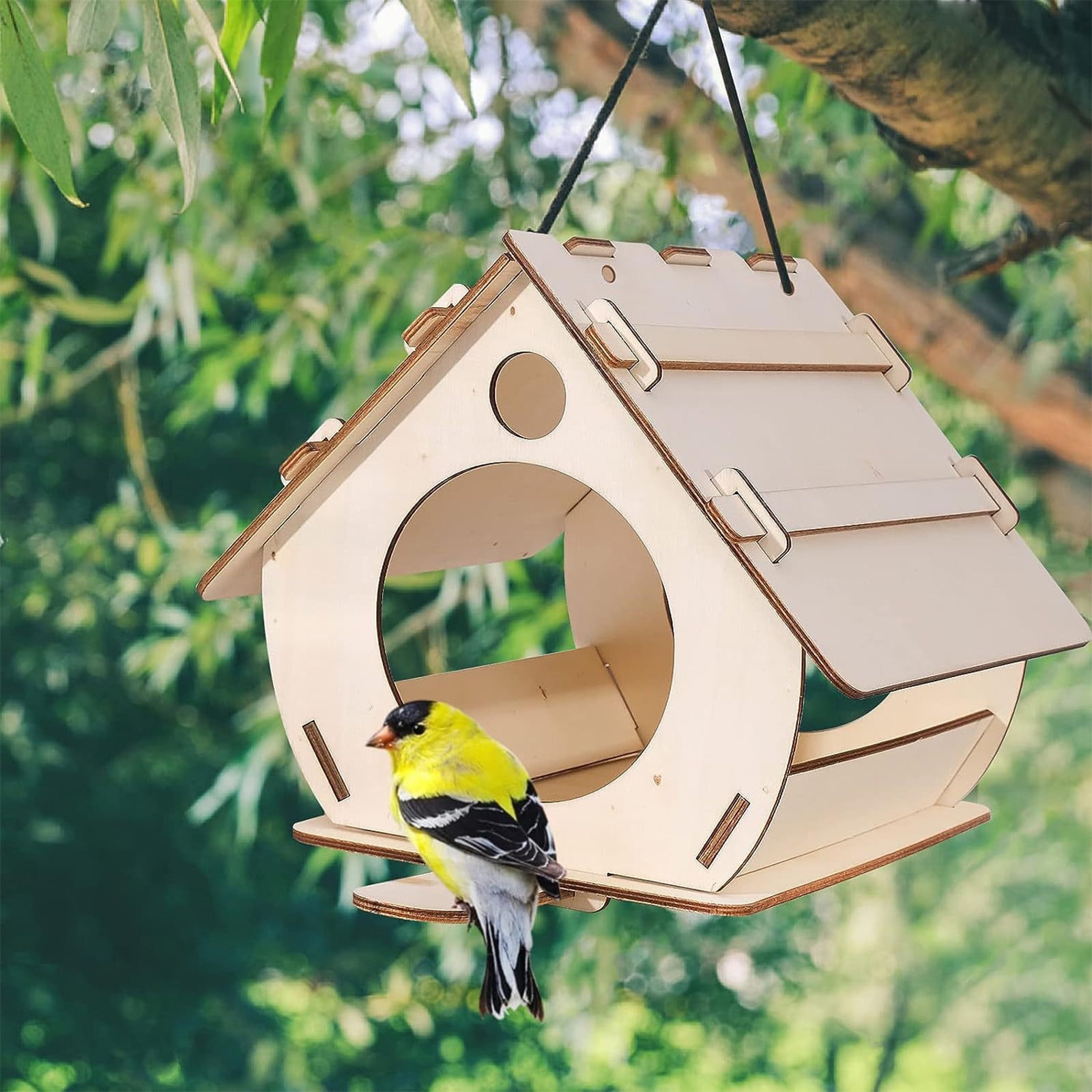 Metal Bird Feeder,Wooden Birdhouse Nest Birds Feeder Villa Cage Garden Decoration Outdoor Bird Feeding Station Small Birds