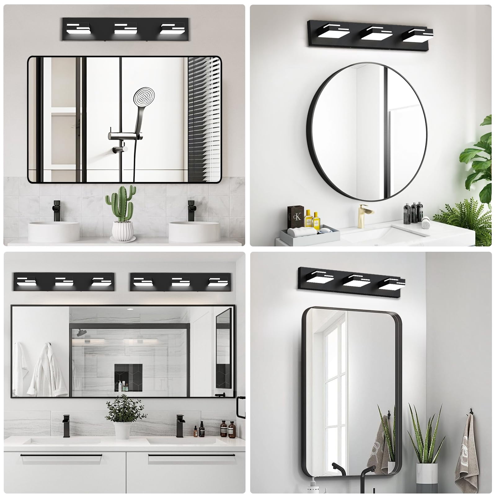 Led Modern Bathroom Vanity Light Fixtures 3-light 22-inch 5cct Dimmable Matte Black Lights For Lighting Over Mirror  With 360° Rotatable Acrylic Heads