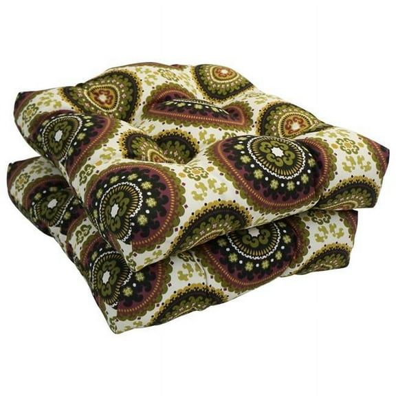 Blazing Needles 16-inch Square Tufted Outdoor Chair Cushion, 16 x 16, Earthly Delight 2 Count
