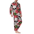 thumbnail image 2 of Balery Skull and Roses Pijama para Hombre de Dos Piezas con Manga Larga, Conjunto de Dormir y Descanso Suave con Bolsillos-Large, 2 of 7