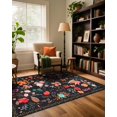 thumbnail image 1 of Alfombra CRYPTOLITE Boho, lavable, 120 x 180 cm, diseño floral negro, 1 of 7