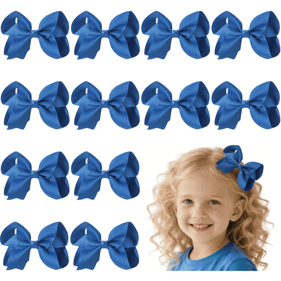 JoyBowie 3 Inch Grosgrain Ribbon Hair Bows with Alligator Clips, Royal Blue, 12 Pack for Girls