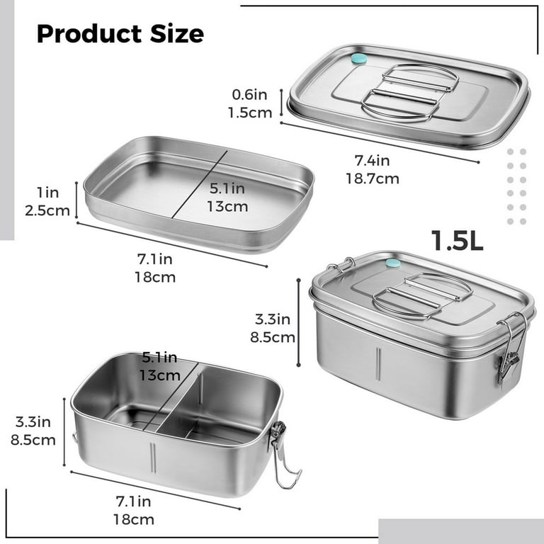 Stainless Steel Lunch Box, 1.5L/50oz 2-Tier Large Capacity Bento Box for  Adults & Kids, Crack-Resistant Portable Lunch Container with Secure Locks &  Food Divider, BPA-free Safe Metal Food Case 