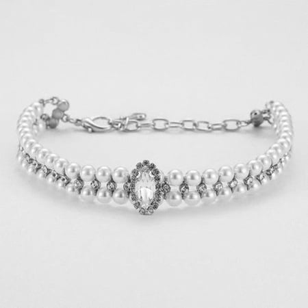 Pet Artificial Pearl Necklace Animals Jewelry Collars Pendants Pet Supplies for Small Medium Cats Dogs M: 23.5CM+6CM