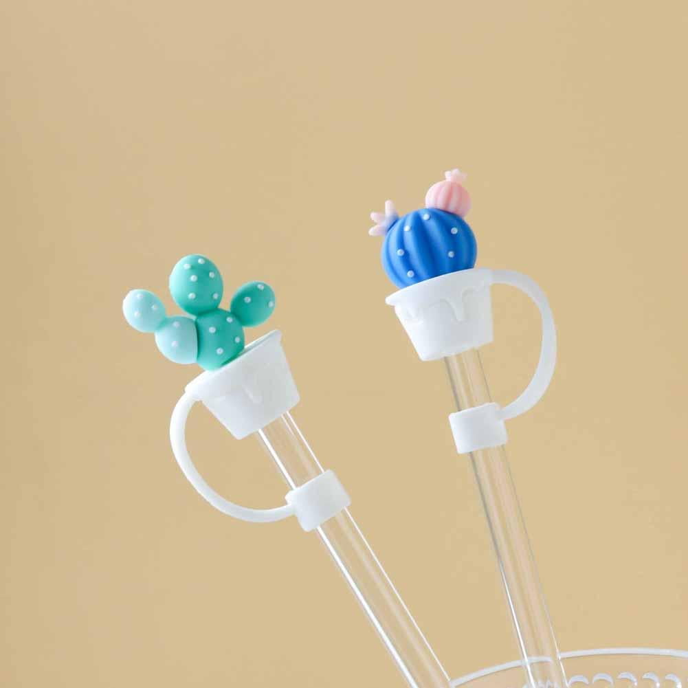 Farfi 4Pcs Straw Cover 8mm Cute Cactus Food Grade Portable Reusable  Dust-proof Plastic Glass Straw Tip Plug Topper Kitchen SuppliesType B)