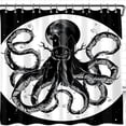 thumbnail image 1 of Intricate Black and White Octopus Shower Curtain - Halloween Moon & Pumpkin Design, 1 of 4
