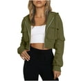 thumbnail image 2 of Womens Fall Cropped Jackets Zip up Long Sleeve Lightweight Short Coat Winter Trendy Hooded Sweatshirts New Lightweight Jackets Womens Plus Size Army Green L, 2 of 8