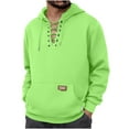 thumbnail image 2 of VSSSJ Hoodies for Men Lace Up V Neck Thick Henley Sweatshirt Long Sleeve Loose Solid Vintage Drawstring Hooded Pullover Hoodie with Pocket Green XL, 2 of 6