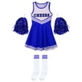 thumbnail image 4 of TiaoBug Kids Girls Cheerleading Outfits Tank Pleated Dance Dress Knee High Sock Cheer Uniform Set Blue 9-10, 4 of 6
