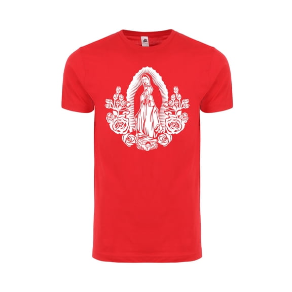 Virgin Mary Our Lady of Guadalupe Catholic T-Shirt – Religious Faith Graphic Unisex Tee - Red - S