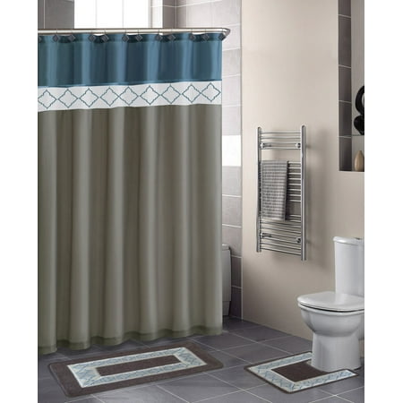 Contemporary Bath Shower Curtain 15 Pcs Modern Bathroom Rug Mat