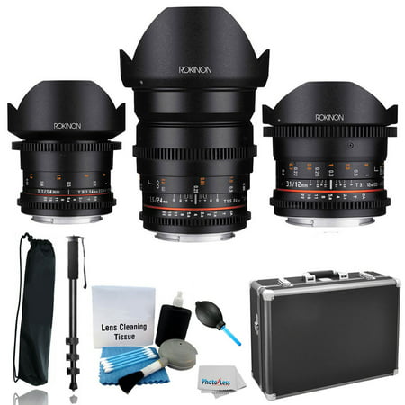 Rokinon Full Frame Cine DS Wide Angle Lens Kit - 12mm T3.1 Fisheye,+ 14mm T3.1 + 24mm T1.5 For Canon EF, +Photographic Equipment Hard Case+72