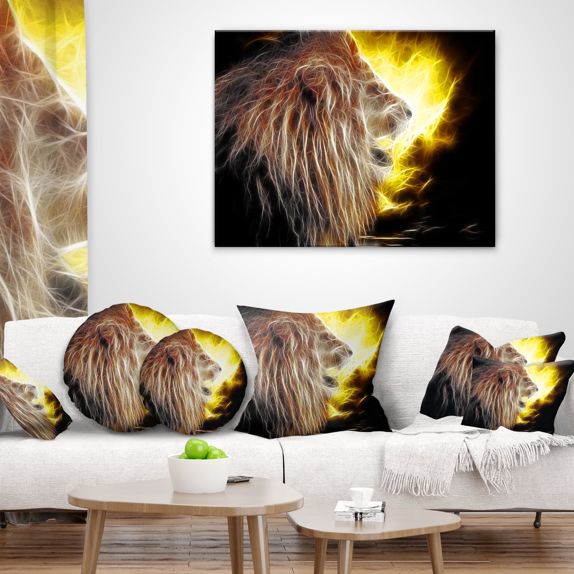Designart Lion with Fire - Animal Throw Pillow - 16x16
