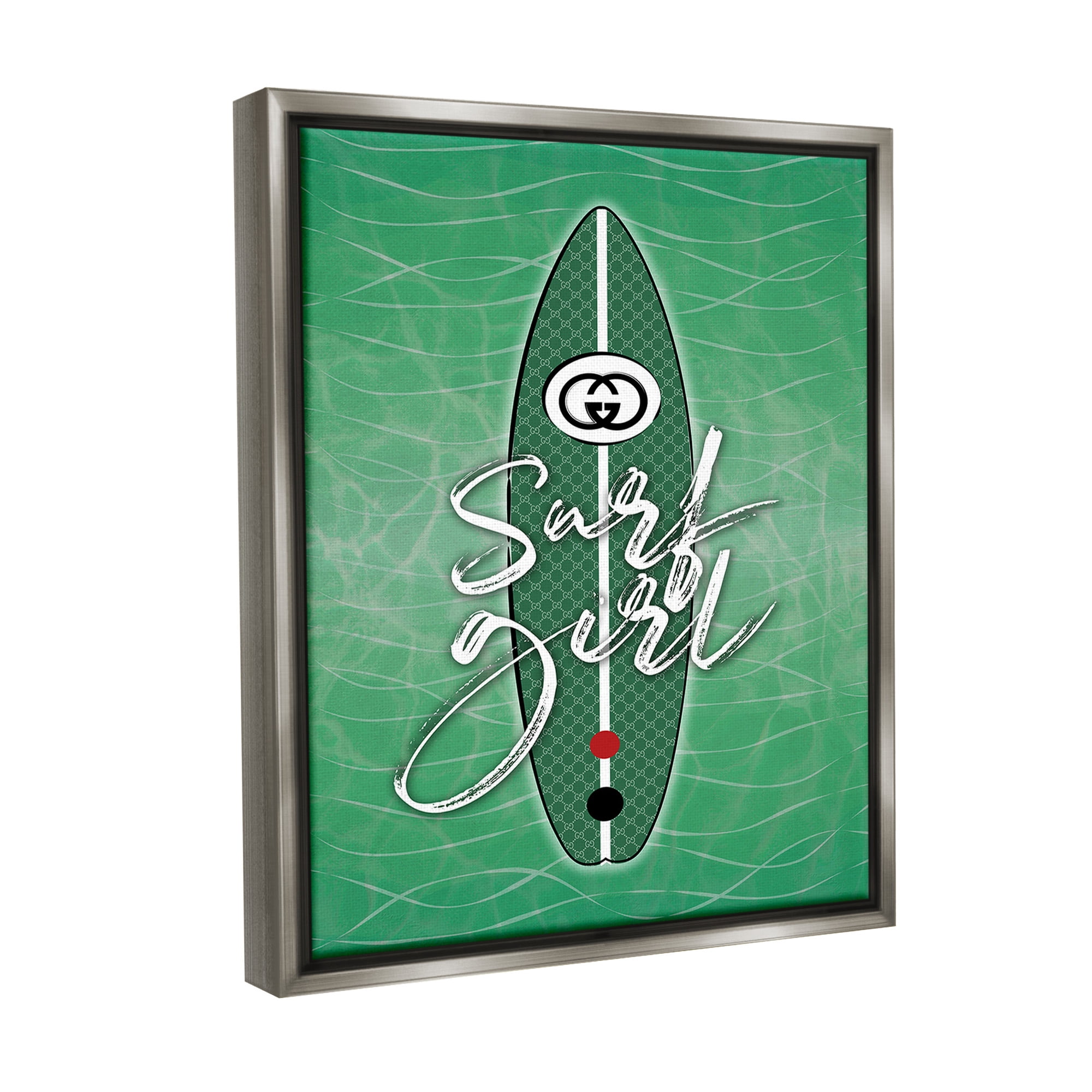 Stupell Industries Surf Girl on Green Beauty & Fashion Painting Gray Floater Framed Canvas Art Print Wall Art, 17 x 21