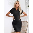 thumbnail image 5 of Women's Johnny Collar Short Sleeve Bodycon Dress 100% Polyester Mini Casual Everyday Wear for Casual Chic Look, 5 of 8