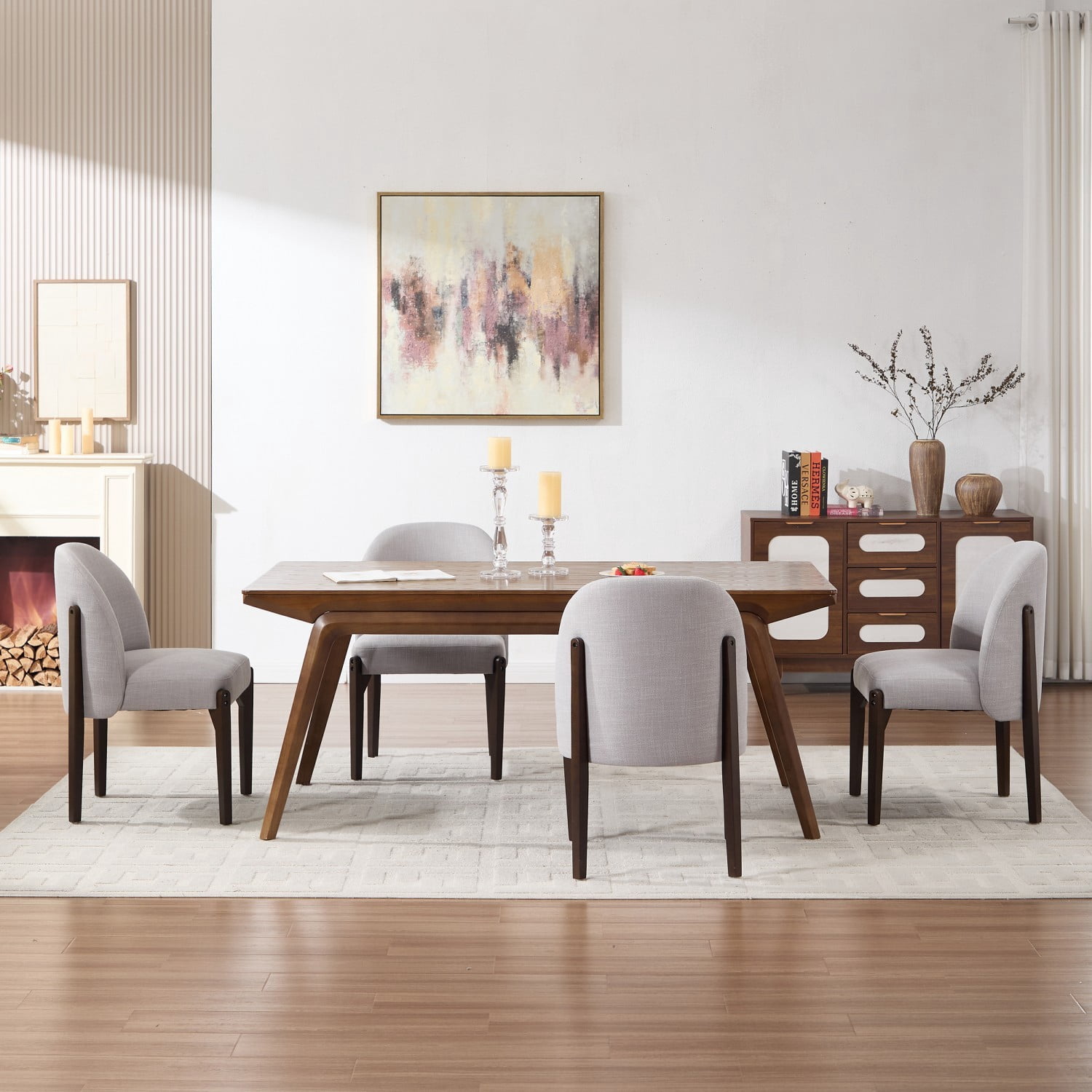 Dining Chairs Set of 2, Modern Fabric Upholstered Wood Kitchen Chairs, Farmhouse Dining Room Chairs for Small Spaces, Grey