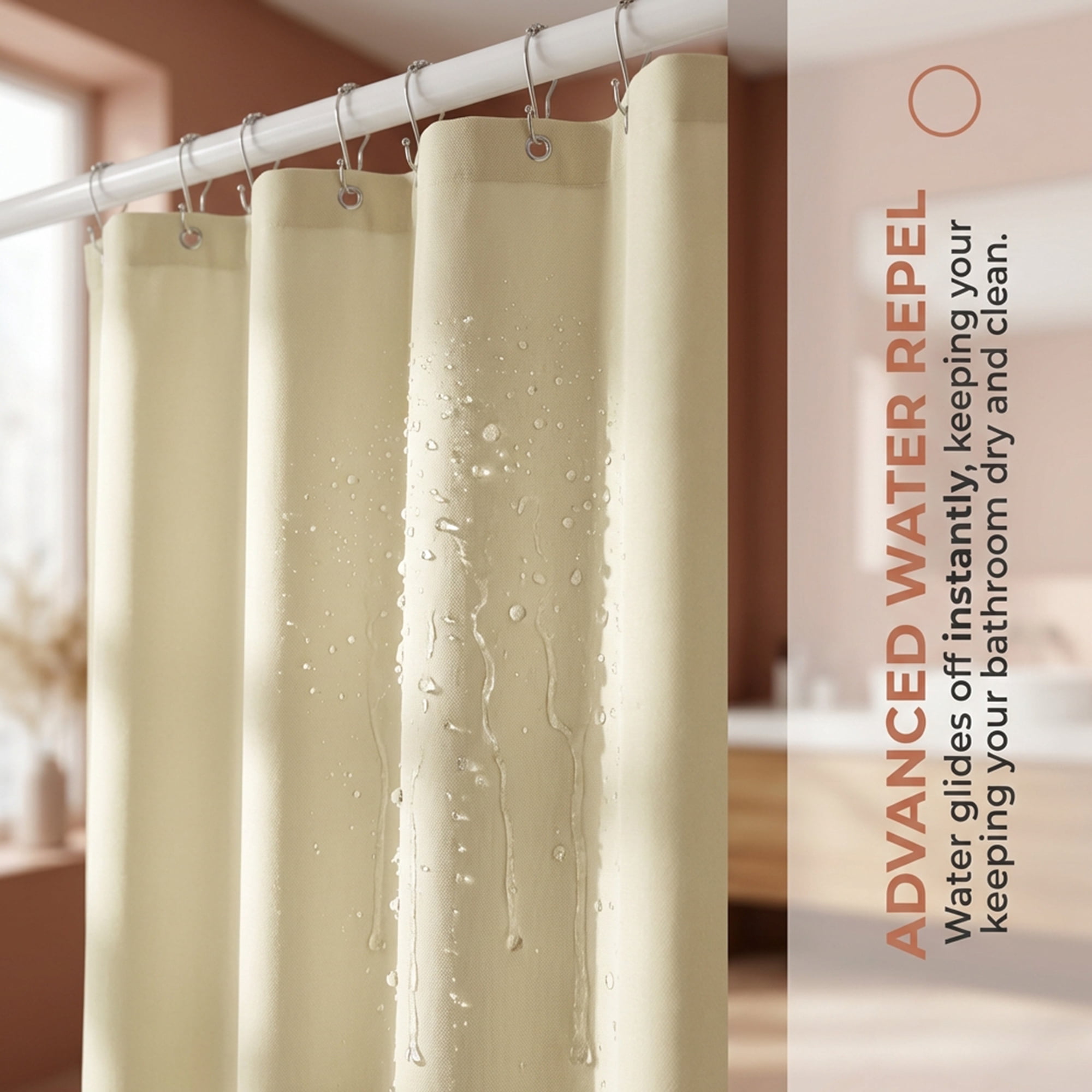 Unique Bargains Waterproof Shower Curtain Sets with 12 Hooks Light Yellow 71"W x 71"L