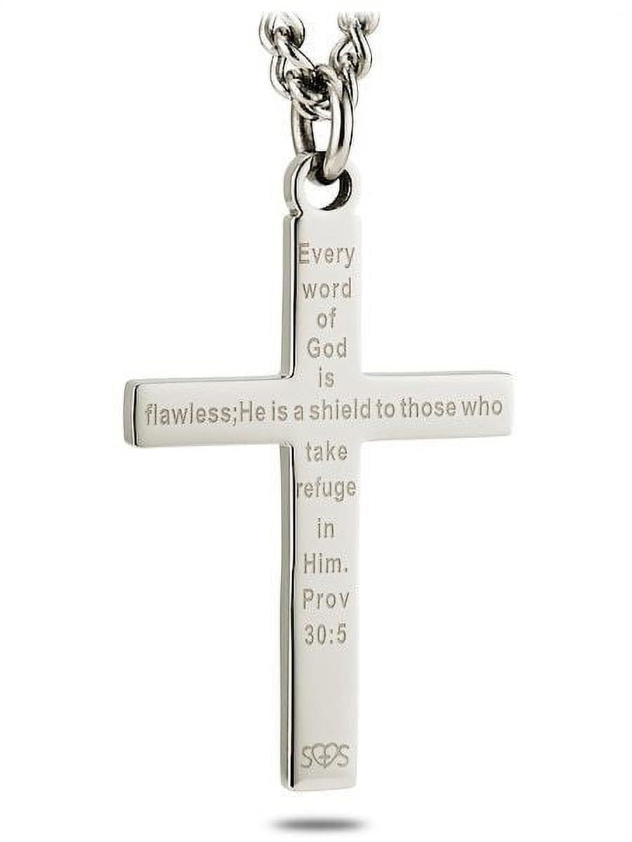 Shields of Strength Men's Stainless Steel or 14K Gold Plated American Flag  Cross Necklace - Proverbs 30:5 Bible Verse - Christian Jewelry Gift