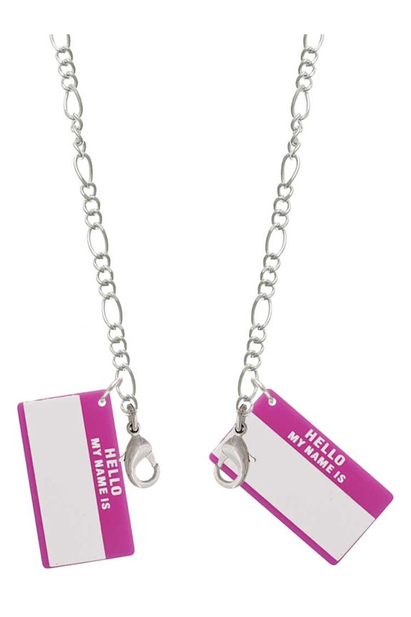 Acrylic Pink "Hello" Name Tag Silvertone Face Mask Necklace