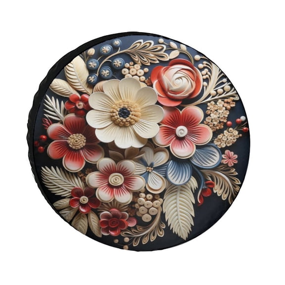 Traditional Flower Design Camping Spare Tire Cover Watercolor Floral Polyester Universal Spare Wheel Tire Cover Wheel Covers Universal Fit for Trailer SUV Truck Camper Travel Trailer 12inch