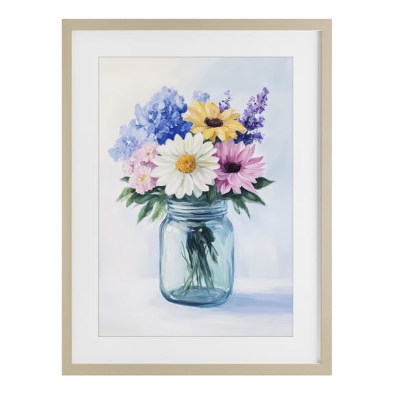 Stupell Industries Cottage Country Jar Wildflower Bouquet Birch Framed Print Under Glass, 17 x 23, by Petals Prints Design