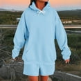 thumbnail image 2 of Wyobmus Women's 2 Piece Sweatsuit Fall Outfits Long Sleeve Pullover Sweatshirt Cargo Shorts Lounge Set Tracksuits C-Light Blue, 2 of 6