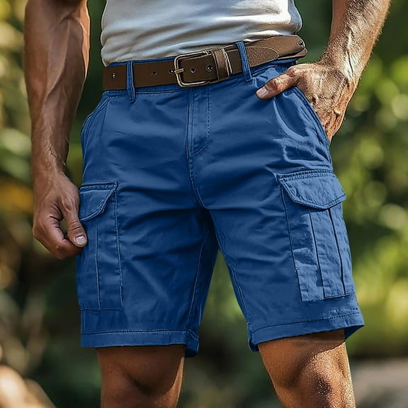 DPTALR George Men's Cargo Shorts,Camo,Outdoor Work,Relaxed Casual Hiking Cotton Shorts,Knee Length,No Belt,Blue,Big and Tall Men M