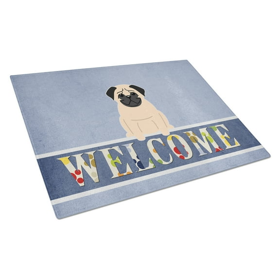 Caroline's Treasures Pug Fawn Welcome Glass Cutting Board Large
