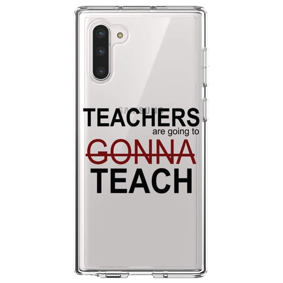 DistinctInk Clear Shockproof Hybrid Case for Samsung Galaxy Note 10 (6.3" Screen) - TPU Bumper Acrylic Back Tempered Glass Screen Protector - Teachers Gonna Teach