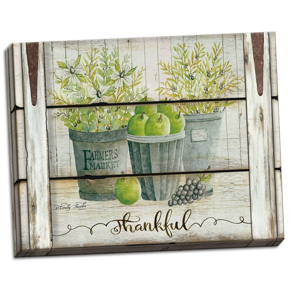 Gango Home Decor Country-Rustic Eucalyptus - Thankful by Cindy Jacobs (Ready to Hang); One 16x12in Hand-Stretched Canvas