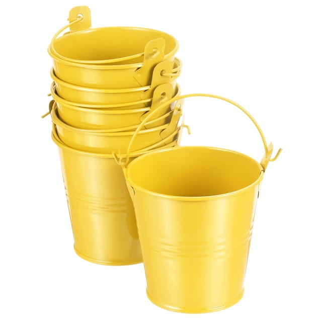 Cubos de metal pequeños Uxcell Coloridos para suculentas, cestas decorativas para fiestas, cubos amarillos de 6 piezas