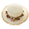 thumbnail image 1 of Sombrero de paja para mujer con circunferencia de 56-58 cm, sombrero para el sol, protector solar, para exteriores, con guirnalda, sombrero de copa plana, sombrero de playa, sombrero para el sol, 1 of 5