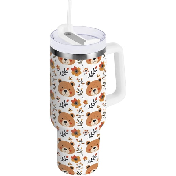 Teddy Bear 40 oz Tumbler with Handle Straw Lid | Insulated Cup Reusable Stainless Steel Water Bottle Travel Mug Cupholder Friendly | Gifts for Women Men Him Her | Trek Collection