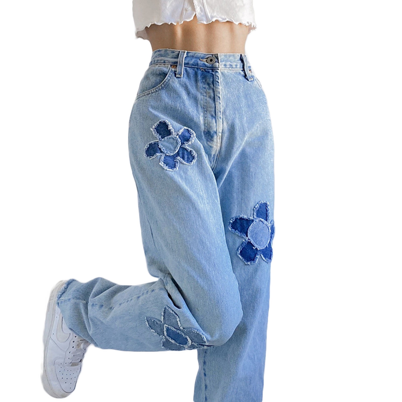 WenaZao Women Jeans Loose Flower 