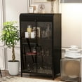 thumbnail image 4 of 47.6" Tall Metal Storage Cabinet with Glass Doors and Flip-Top, 4-Tier Display Cabinet with Open Shelves, Freestanding Steel Sideboard Buffet for Kitchen Living Room Home Office Dining Room Bathroom, 4 of 14