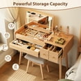 thumbnail image 2 of Muwuele Makeup Vanity Table with Mirror and 3 Lighting Modes, 32 Inch Large Dressing Table Set with 3 Drawers, Solid Wood Vanity Desk for Bedroom (Natural), 2 of 9