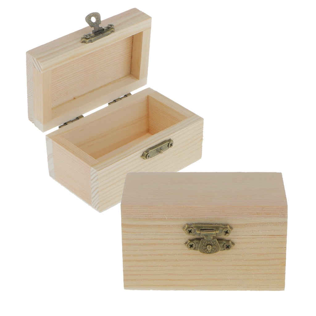 Plain Natural Wood DIY Unfinished Jewelry Box Case Unpainted Home Crafts 
