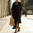 thumbnail image 6 of Mifsaly 3 Piece Travel Outfits for Women Casual Summer Vacation Linen Matching Outfits 3/4 Sleeve Cardigan with Cami Top and Side Slit High Waisted Maxi Skirts with Pockets Black,L, 6 of 9