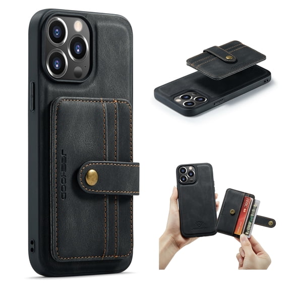 SaniMore for iPhone 14 Pro Max 6.7" Magnetic Clasp Detachable Wallet Case, Premium PU Leather Case with Card Slot Shockproof Protective Case for iPhone 14 Pro Max Women Men, Black