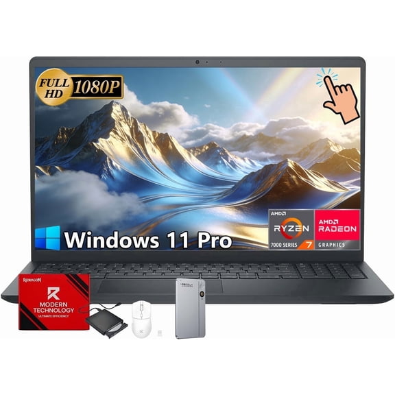 Dell 15 Touchscreen Business Laptop, 15.6" FHD Anti-Glare Display, AMD Ryzen 7 7730U, 16GB RAM, 512GB SSD, AMD Radeon Graphics, Windows 11 Pro