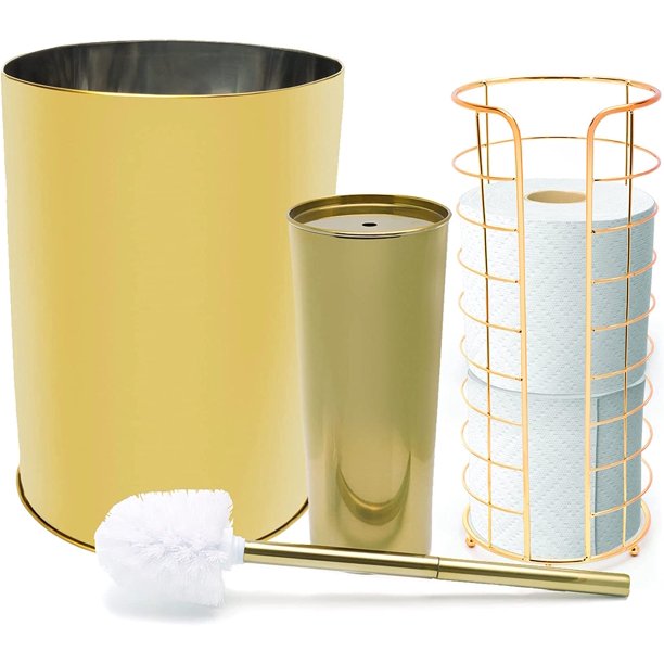 Khorne Gold Bathroom Accessories Set with Gold Gold Trash Can Gold