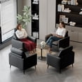 thumbnail image 4 of LAZZO Faux Leather Accent Chair, Mid-Century Modern Upholstered Armchair with Curved Armrests for Living Room and Office, Black, 4 of 10