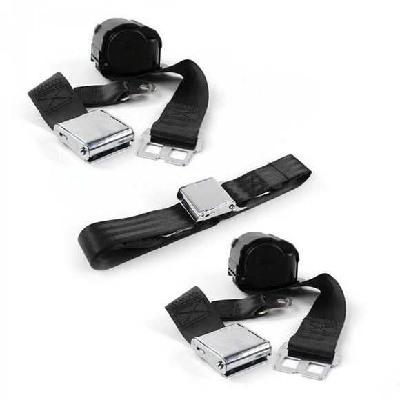 Airplane 2 Point Black Retractable Bench Seat Belt Kit with 3 Belts for 1962-1980 Triumph Spitfire