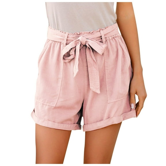 Aayomet Shorts For Women Women Casual Cotton Shorts Drawstring Comfy Elastic Waist Shorts Summer Pull On Short with Pockets,Pink S