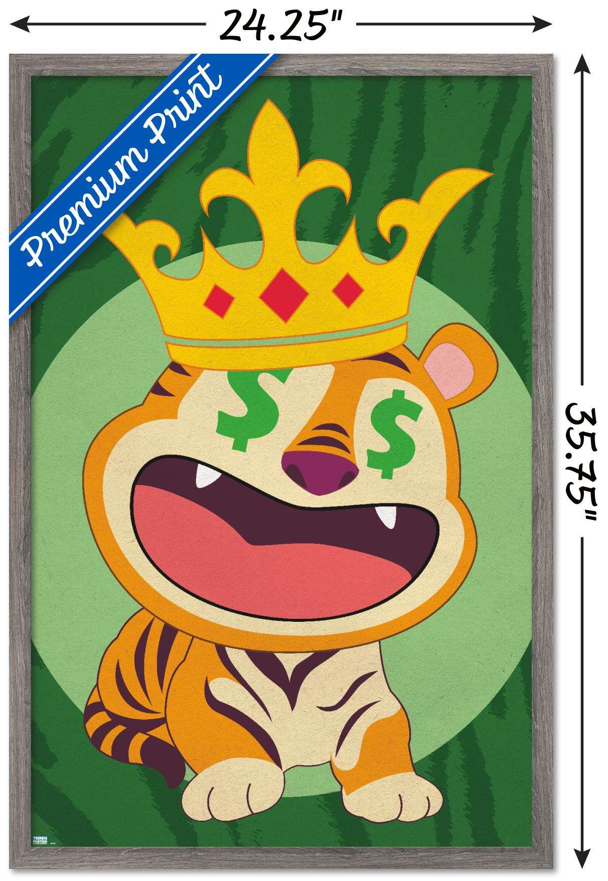 Tiger with Crown Wall Poster, 22.375" x 34", Framed